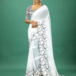 VIRENDRA TEXTILES Printed Satin Saree With Blouse Piece-image-52