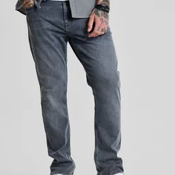 Snitch Men Charcoal Grey Mid-Rise Relaxed Fit Light Fade Stretchable Jeans-image-53