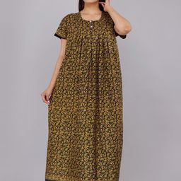 Apratim Ethnic Motifs Printed Pure Cotton Maxi Nightdress-image-49