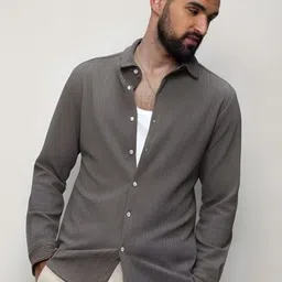 URBANICE Men Standard Fit Textured Spread Collar Casual Shirt-image-20