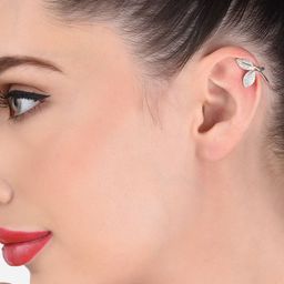 AMI Rose Gold-Plated Cubic Zirconia Studded Leaf Shaped Ear Cuff-image-88