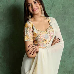 Ethnielle Embroidered Border Pure Georgette Saree-picture-3