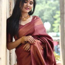 Sita Brown Silk Blend Woven Design Sarees-picture-1