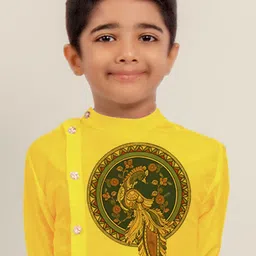 DEVOILER Boys Ethnic Motifs Regular Dupion Silk Kurta with Pyjamas image 4