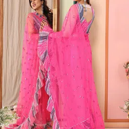 CATCHY FOREVER Embellished Mirror Work Net Saree image 3