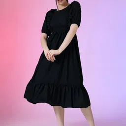 Jash Creation Puff Sleeve Applique Fit & Flare Dress-image-35
