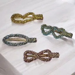 Blubby Set Of 4 Embellished Elegant Imitation Pearls Geometric Side Bobby Pins image 3