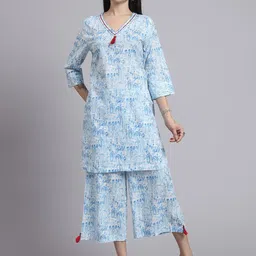 aayusika Printed Cotton V-Neck Tunic With Trouser Co-Ords-image-70