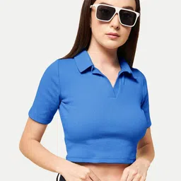 Radprix Women Regular Fit Polo Collar Cotton Crop T-shirt-image-28