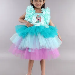 Pink Chick Girls Colourblocked Flutter Sleeve Layered Fit & Flare Dress-image-92