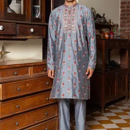 PATR Men Floral Embroidered Regular Kurta with Trousers-picture-33