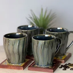 ARAVALII Green 4 Pieces Textured Ceramic Mugs 250ml-3