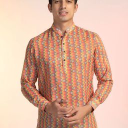 Prakatha Men Geometric Printed Thread Work Kurta-image-31