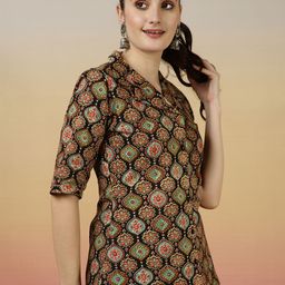 NISHABD Geometric Print Block Print Cotton Top image 2
