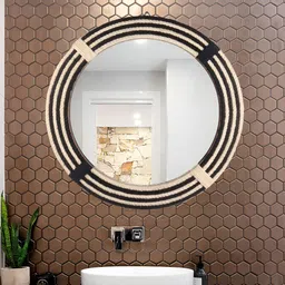 Creation India Craft Beige & Black Braided Jute Round Wall Mirror-image-73