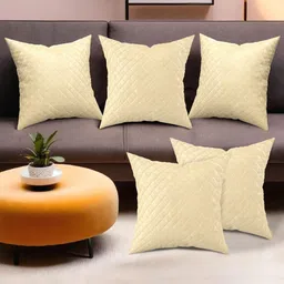 Aura Cream-Coloured 5 Pieces Geometric Velvet Square Cushion Covers-image-29
