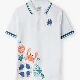 The Souled Store Boys Aloha Graphic Printed Polo Collar Embroidered Pure Cotton T-Shirt-image-76