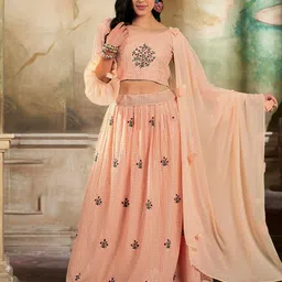 Kvsfab Embroidered Sequinned Semi-Stitched Lehenga & Blouse With Dupatta-picture-13