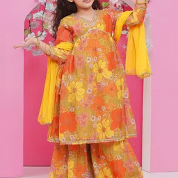 Bitiya by Bhama Girls Floral Printed Kurta with Sharara & Dupatta-image-35