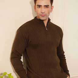 KVETOO Men Ribbed High Neck Zipper Pullover-image-23