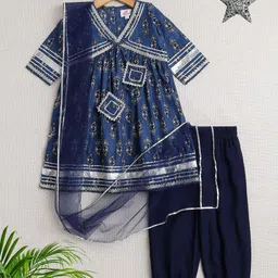 The Magic Wand Girls Floral Embroidered Regular Gotta Patti Pure Cotton Kurta with Trousers & With Dupatta-image-63