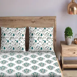 Trance Home Linen Green & White 180 TC Single Bedsheet with 1 Pillow Covers-picture-6