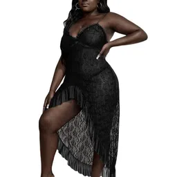 SECRETS BY ZEROKAATA Sheer Self Design Long Nightwear Baby Doll Lingerie For Women-image-99