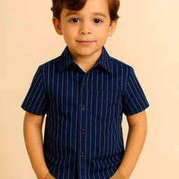 YK Boys Striped Printed Spread Collar Cotton Linen Casual Shirt-picture-24