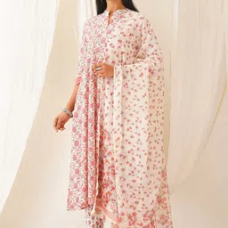 JAYPORE Floral Printed Cotton Silk Dupatta-image-93