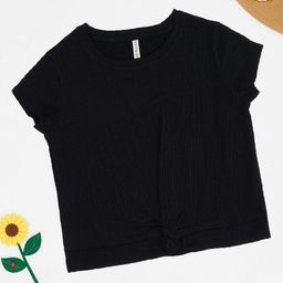 Pantaloons Junior Girls Cap Sleeves Raw Edge Slim Fit T-shirt-11