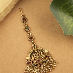 StileAdda Gold-Plated Stones Studded Temple Maang Tikka-image-61