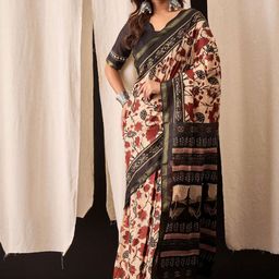 Anouk Floral Printed Zari Pure Cotton Ikat Saree-31