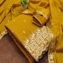 Lilots Floral Embroidered thread Work Unstitched Dress Material-image-8