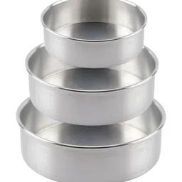 KIING 3 Pieces Grey Round Aluminium Cake Baking Moulds-27