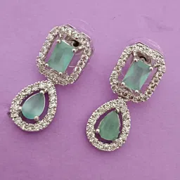 EVY Silver-Plated Cubic Zirconia Studded Contemporary Drop Earrings-5