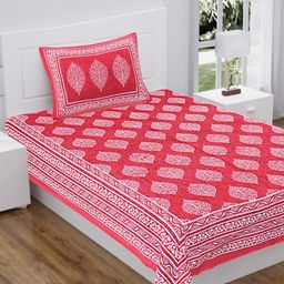 Myntra Elegant Homes Red & White Floral 144 TC Queen Bedsheet with 2 Pillow Covers-image-61