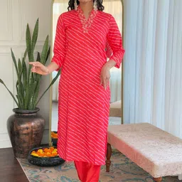 Moda Rapido Leheriya Printed V-Neck Sequinned Straight Kurta With Trousers And Dupatta image 2