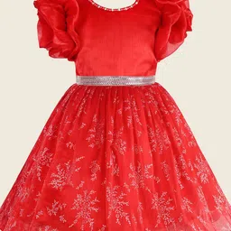 Wish Karo Girls Embellished Round Neck Flutter Sleeve Fit & Flare Dress-8