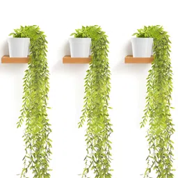 Kuber Industries 3-Pcs White & Green Artificial Plants With Pot-50