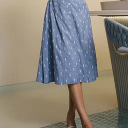 B'Infinite Embroidered Denim Knee-Length Flared Skirt-34