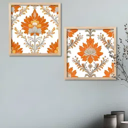 Kotart Brown & Orange Colored 2 Pieces Madhubani Printed Wooden Wall Paintings-picture-50