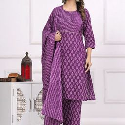 TANISHA Floral Printed Round Neck Straight Kurta With Trousers And Dupatta-picture-44