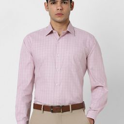 Van Heusen Checked Spread Collar Cotton Formal Shirt-image-64