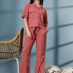 The Roadster Lifestyle Co Lapel Collar Neck Shirt & Trousers Co-Ords-image-79