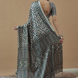 Anouk Bagh Poly Crepe Block Print Saree image 4