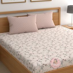 CHHAVI INDIA Beige & Pink Floral 210 TC King Bedsheet with 2 Pillow Covers-image-29