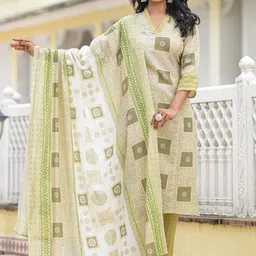 Juniper Floral Printed Regular Sequinned Straight Kurta with Trousers & Dupatta image 1