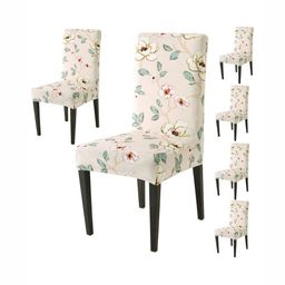 HOKIPO Set Of 6 Cream-Colored & Green Printed Velvet Chair Covers-picture-46