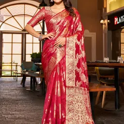 Mitera Ethnic Motifs Zari Organza Banarasi Saree-picture-45