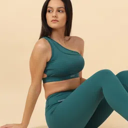 Fitkin Green Nylon Non-Wired Removable Padding Workout Bra-22
